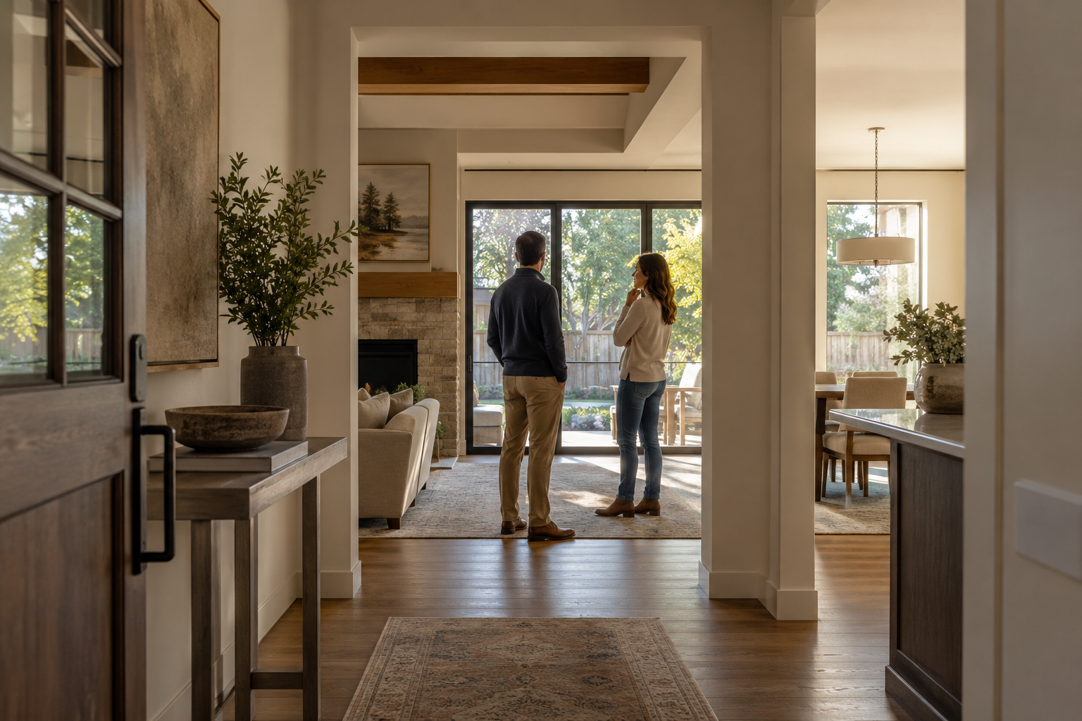 Couple thoughtfully evaluating a home before making a buying decision.